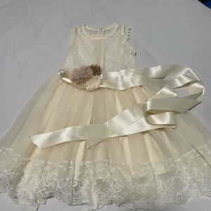 Kids Cream Lace Dress with Satin Ribbon, age 2-3